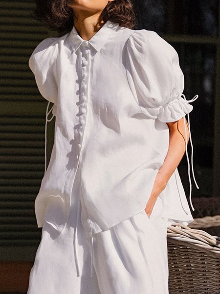 

Cotton Short Sleeve Casual Shift Plain Top, White, Blouses and Shirts