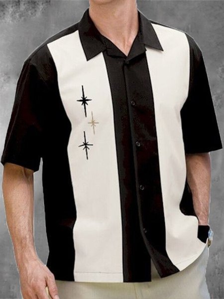 

Colorblock Shirt Collar Shirts & Tops, Black-white, Men's Floral shirt