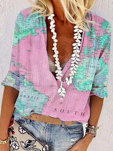 

Stampato Casuale 3/4 Manica Top Misto Cotone, Rosa, Blouses & Shirts