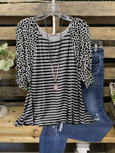 

Short Sleeve Printed Tops, Gray, Tops