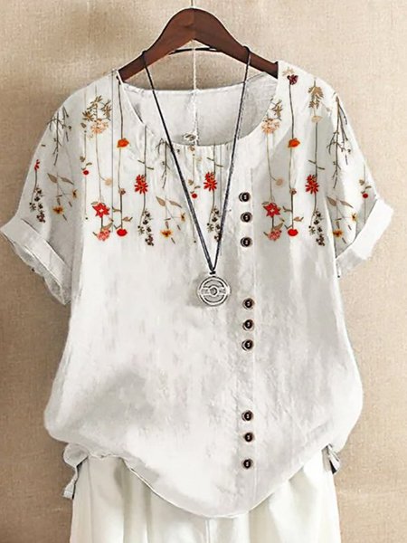 

Casual Short Sleeve Crew Neck Tops, White, Blouses & Shirts