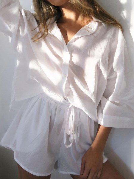

Solid Holiday Shirt Collar Shift Suit, White, Two-piece Set