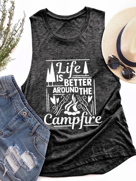 Life is better around the campfire Tee, Black, Tank Tops