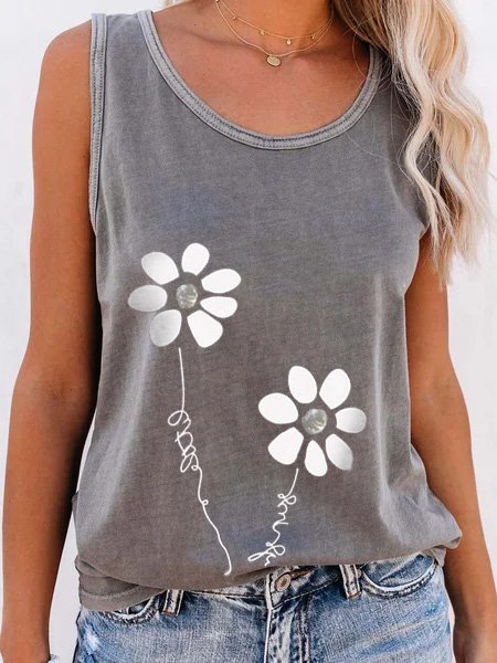 

Crew Neck Shift Sleeveless Casual Tanks & Camis, Gray, Tanks & Camis