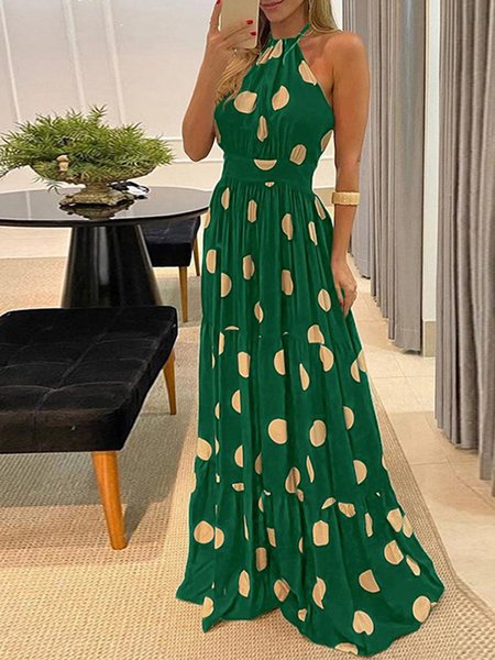 

A-Line Cold Shoulder Holiday Dress, Green, Maxi Dresses