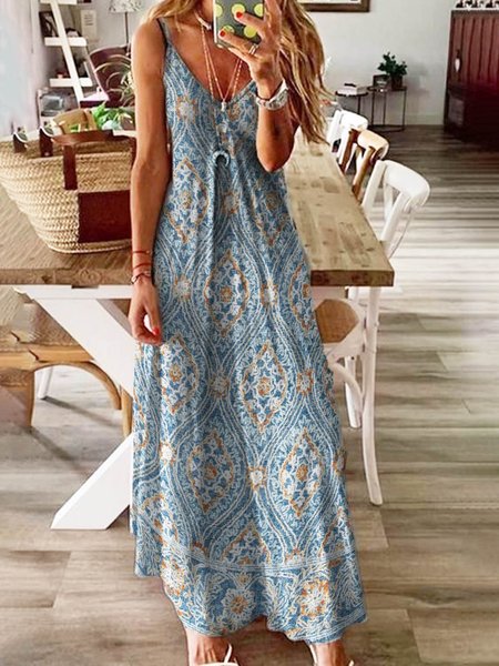 

Tribale Ricorrere Misto Cotone Abito, Blu, Dresses