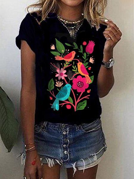 

Birds and Butterflies Folk Art shirt, Black, T-shirts