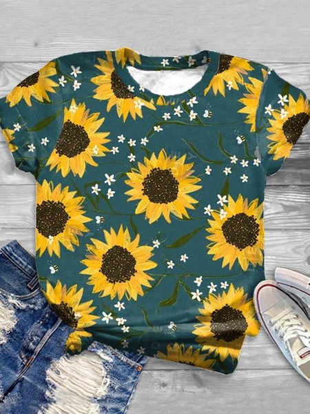 

Sunflower and Bee Shirt, As picture, T-shirts