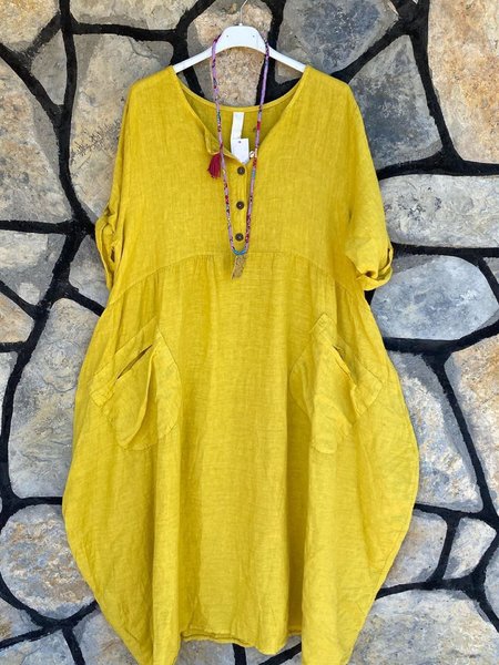 

Short Sleeve Crew Neck Casual Dresses, Yellow, Dresses