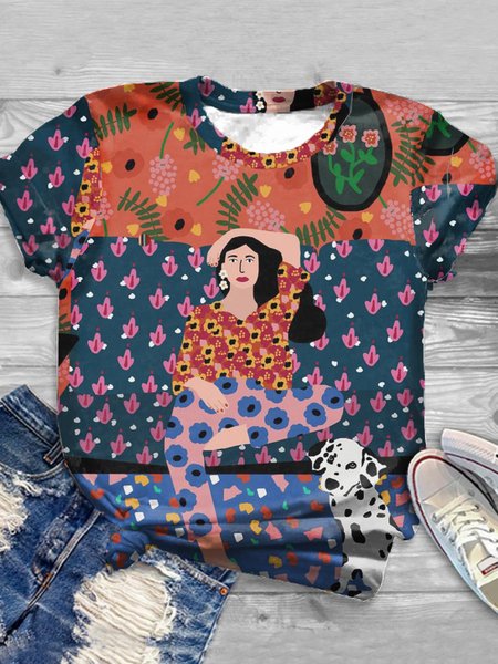 

Abstract painting，Woman and dog, lazy day，shirt, As picture, T-shirts