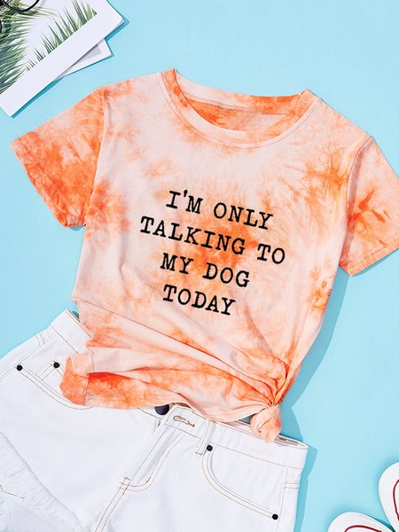 

Letter Crew Neck Casual Shirts & Tops, Orange, T-shirts