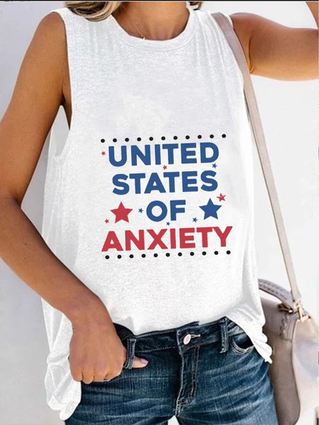

United States Of Anxiety Tank Top, White, Tank Tops