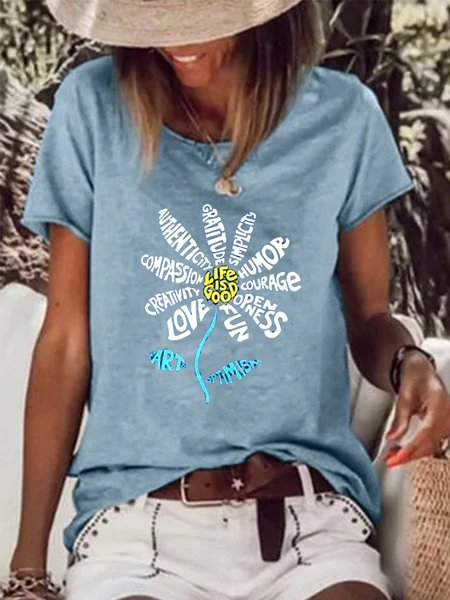 

Vintage Maniche Corte Girocollo Margherita La vita è Buono Stampato taglia grande Casuale Top, Blu, Blouses & Shirts