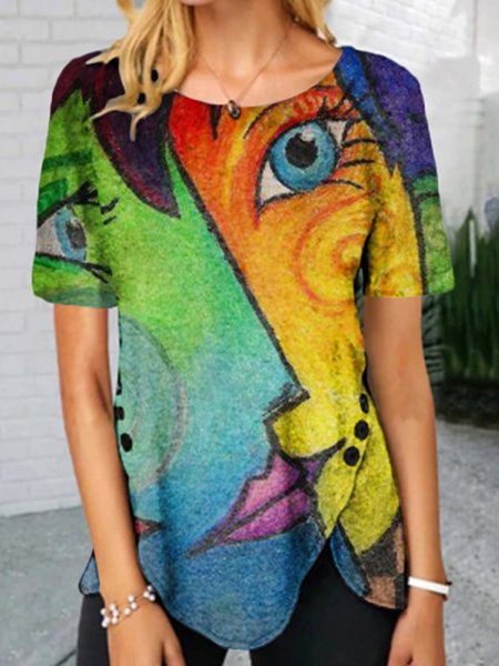 

Short Sleeve Printed Casual T-shirt, Multicolor, T-Shirts