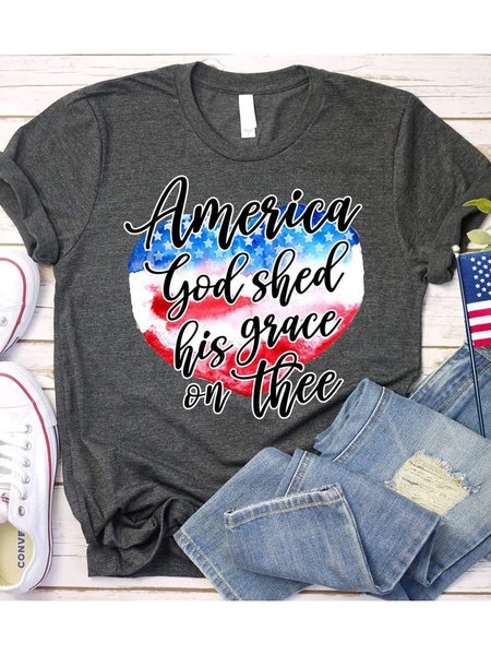 

America God Shed His Grace On Thee American Heart-shaped Flag Tee, Black, T-shirts