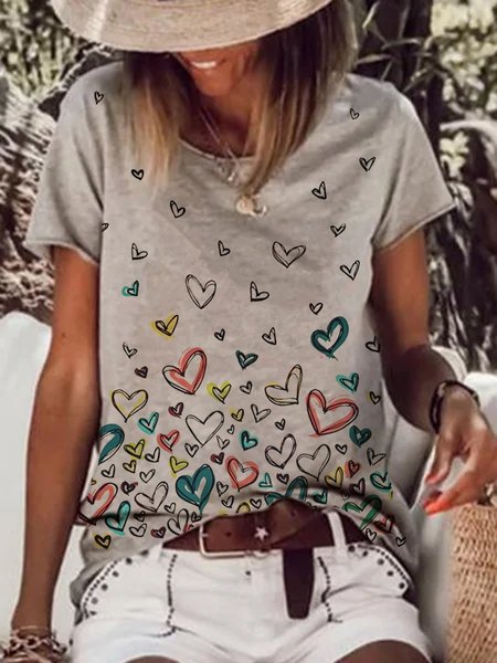 

Casual Short Sleeve Cotton Crew Neck T-shirt, As picture, T-Shirts