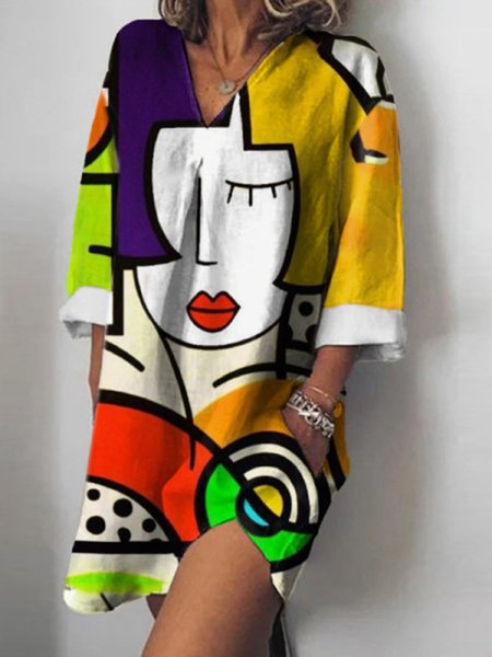 

Fashion art print dress, Multicolor, Casual Dresses
