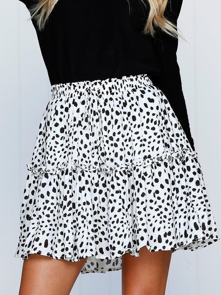 

Polka dot print beach loose skirt, White, Skirts