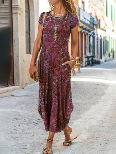 

Holiday Short Sleeve Knitting Dress, Light pink, Maxi Dresses