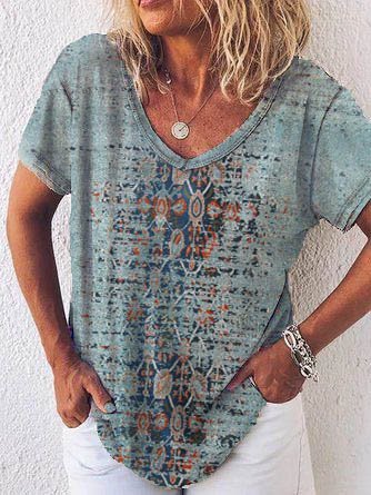 

Casual Short Sleeve Tribal T-shirt, As picture, Tees & T-shirts