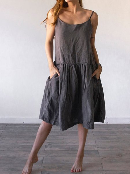 

Scollo a U Misto Cotone senza maniche Solido Abito, Grigio scuro, Dresses