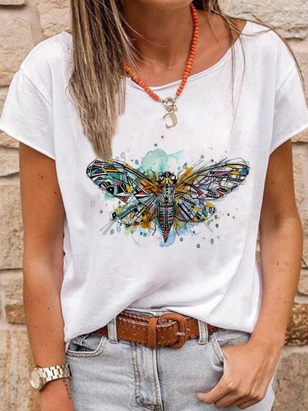 

Vintage Maniche Corte Girocollo Cicala Stampato taglia grande Casuale Top, Bianco, Blouses & Shirts
