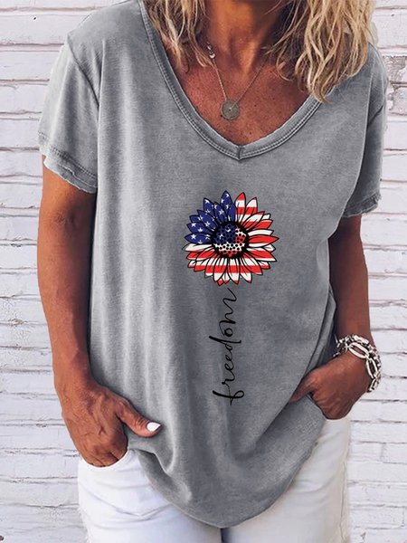 

Freedom American Flag Sunflower TEE, Gray, T-shirts