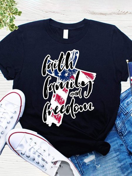 

Faith Family And Freedom American Cross Flag Tee, Deep blue, T-shirts