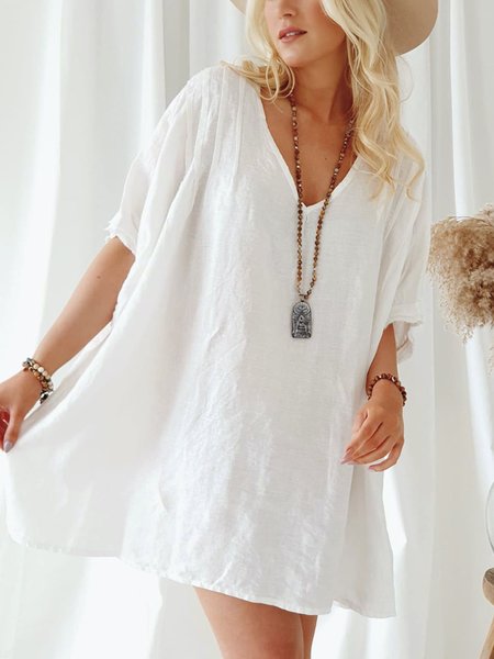 

Short Sleeve Casual Women Dress, White, Mini Dresses