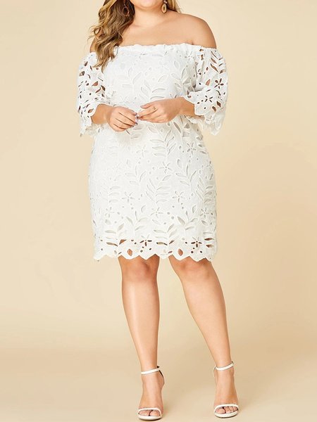 

Floral Half Sleeve Cotton Weaving Dress, White, Dresses