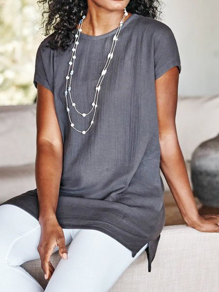 

Casuale Girocollo Maniche Corte Top, Grigio scuro, Blouses & Shirts