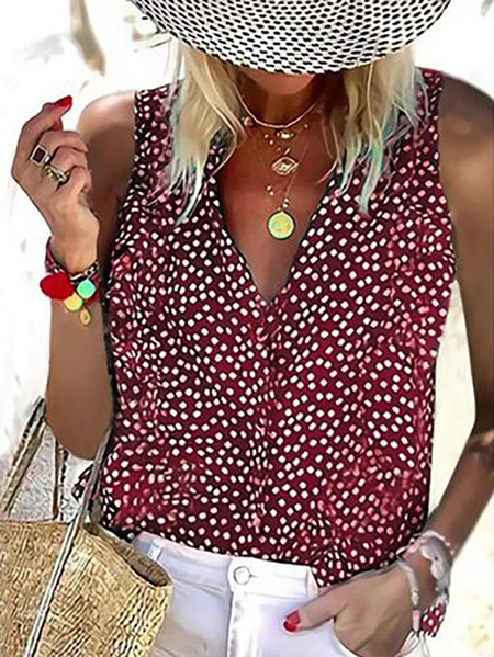 

Bohemian senza maniche a pois Top, Rosso, Tank Top