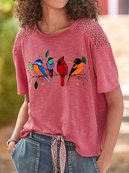 

Casuale Colore-block Maniche Corte Top, Rosso, Tops