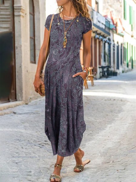 

Abito Girocollo Ombre/Tintura a nodi A-line Vacanza, Grigio, Dresses