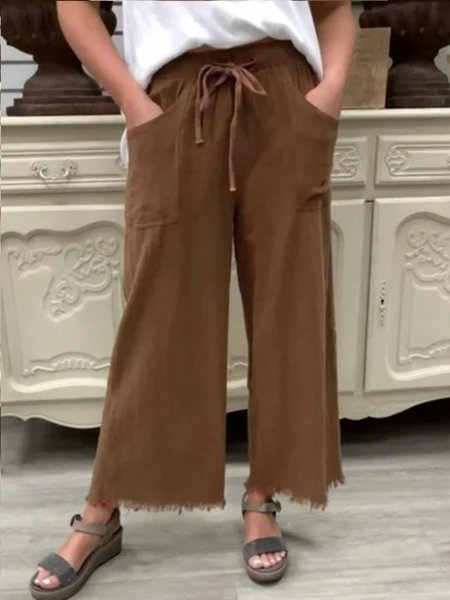 

Casuale Solido Tasche Pantaloni, Marrone, Pants