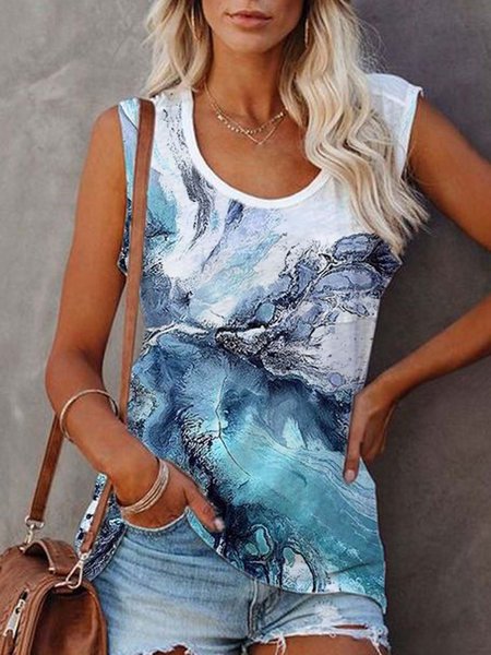 

Crew Neck Sleeveless Casual Sea Tanks & Camis, As picture, Tanks & Camis