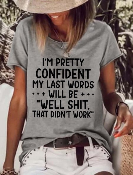 

My Last Words T-Shirt Women Solgan Letter Graphic Short Sleeve Tee, Gray, T-shirts