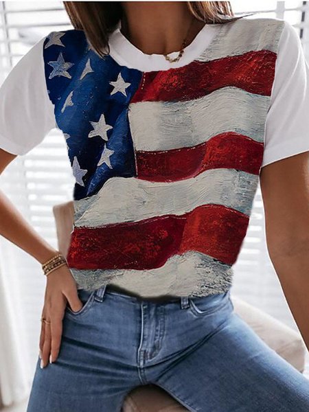 

Womens casual Fourth of July American flag print top, Red, T-Shirts