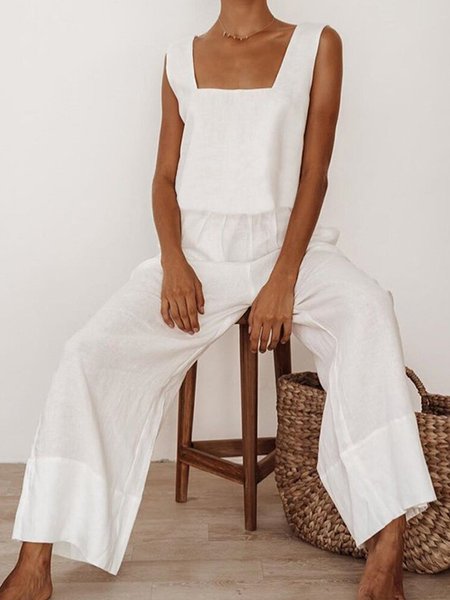 

Vintage Misto Cotone Dritto Pezzi interi, Bianco, Jumpsuits