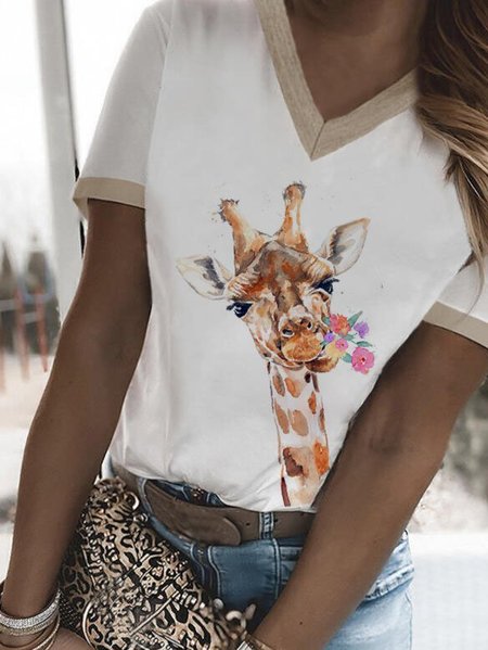 

V Neck Short Sleeve T-shirt, White, T-Shirts