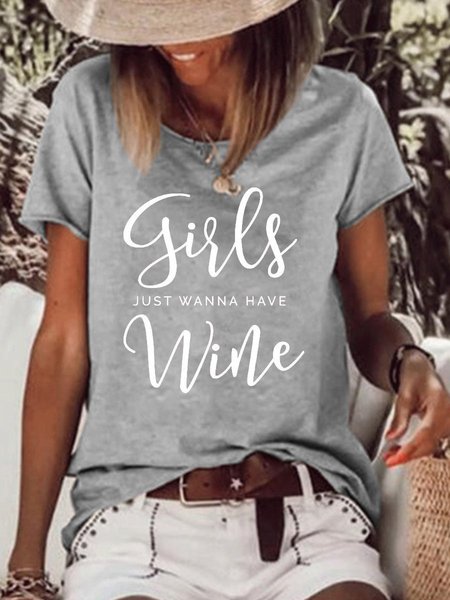 

Girl's Just Wanna Have Wine Women Tshirt, Gray, T-shirts