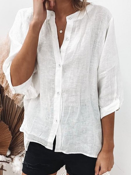 

Casual Buttoned Plain Blouse, White, Blouses & Shirts
