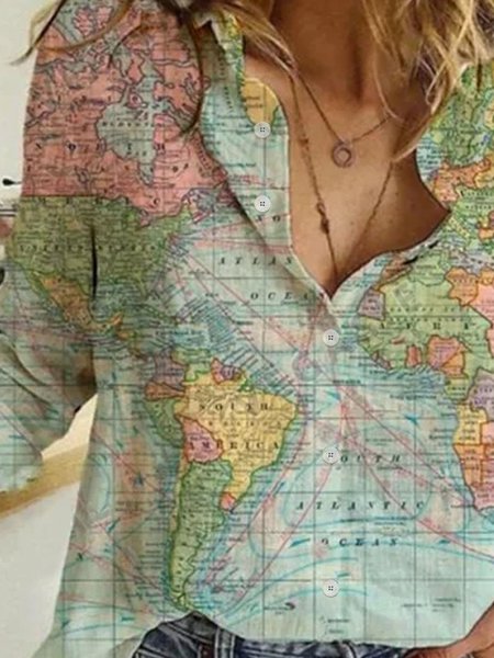 

Dritto Colletto a Camicia Casuale Camicie & Top, Verde, Blouses & Shirts
