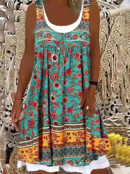 

Bohemian Girocollo Vacanza Stampato Floreale senza maniche Abito, Come immagine, Dresses