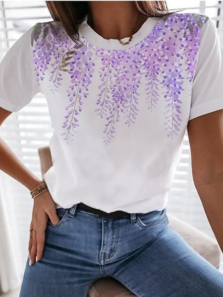 

Casual Cotton-Blend T-shirt, Purple, T-Shirts