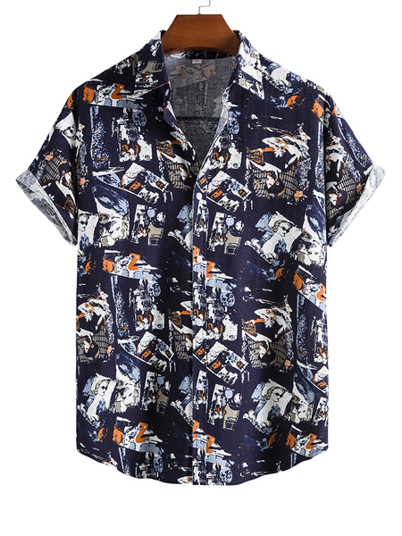 

Printed Casual Figure Shirts & Tops, Navy blue, Men's Floral shirt