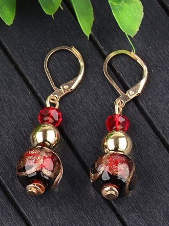 

Vintage literary sprinkled gold earrings, Red, Earrings