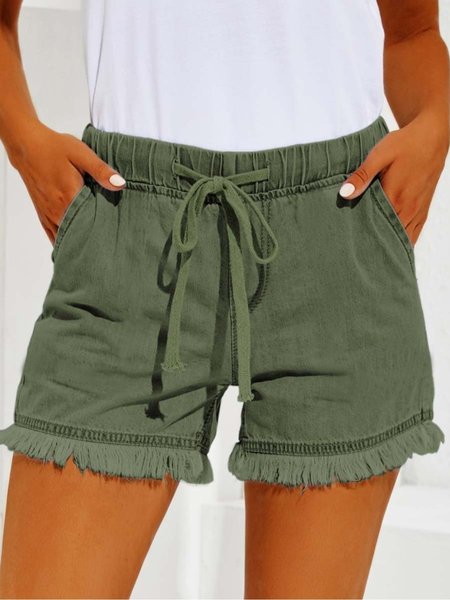 

Casuale Solido Tasche Pantaloni, Verde, Bottoms