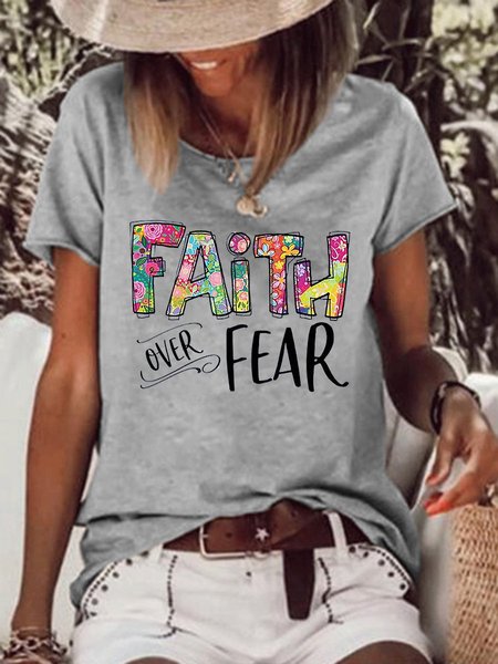 

Faith Over Fear Loose Crew Neck Tee, Gray, T-shirts
