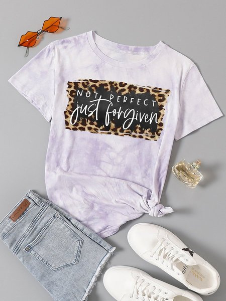 

Not Perfect Just Forgiven Leopard Print Tie-Dye Crew Neck Tee, Purple, T-shirts